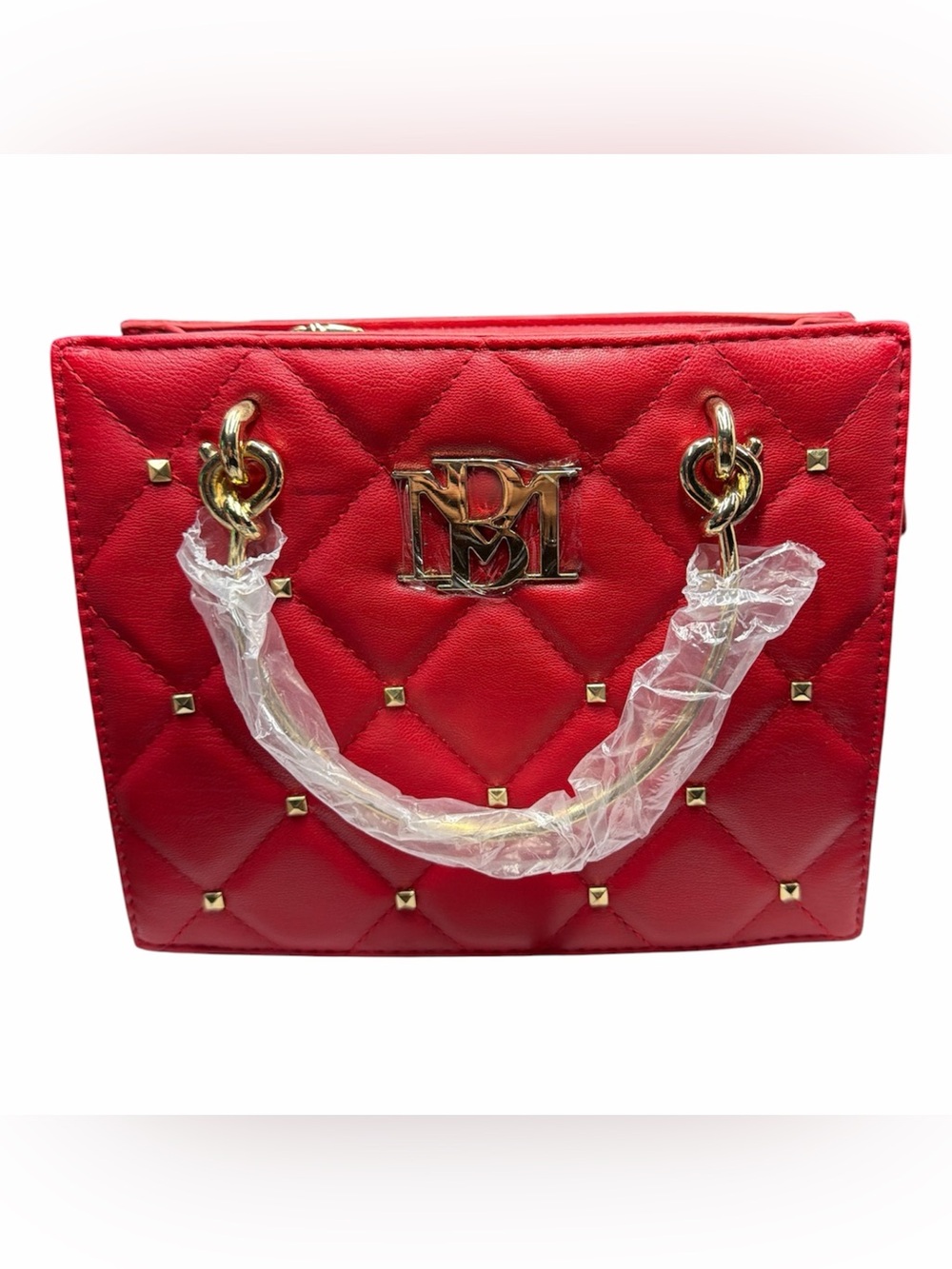 Badgley Mischka Sml Red Quilted Top-Handle Tote with Gold Hardware NWT MRSP $129 - Picture 2 of 6